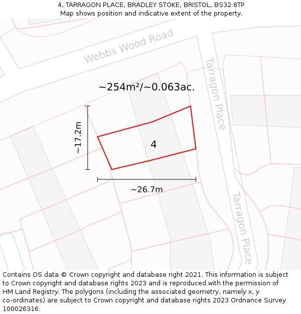 4, TARRAGON PLACE, BRADLEY STOKE, BRISTOL, BS32 8TP: Plot and title map