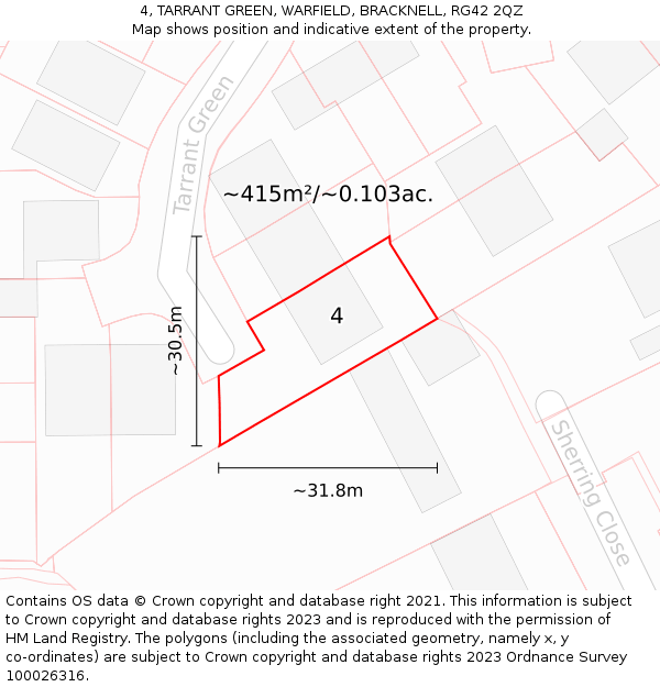 4, TARRANT GREEN, WARFIELD, BRACKNELL, RG42 2QZ: Plot and title map