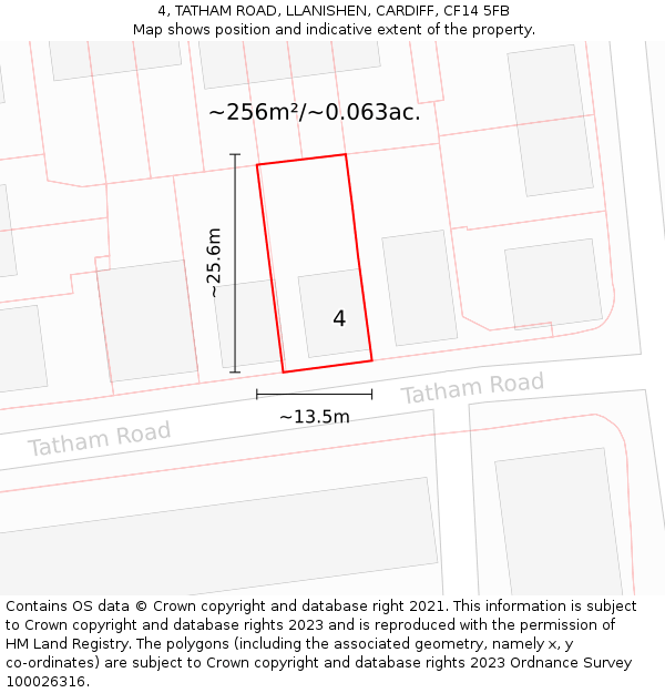 4, TATHAM ROAD, LLANISHEN, CARDIFF, CF14 5FB: Plot and title map