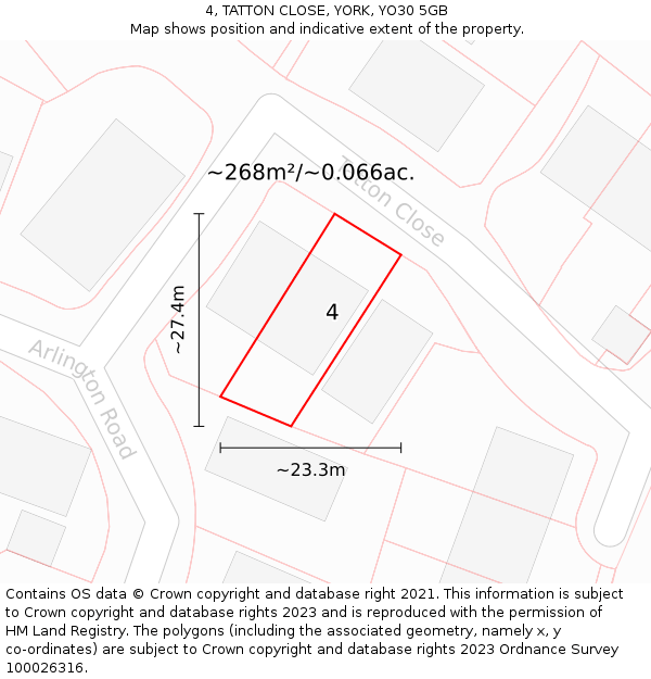 4, TATTON CLOSE, YORK, YO30 5GB: Plot and title map
