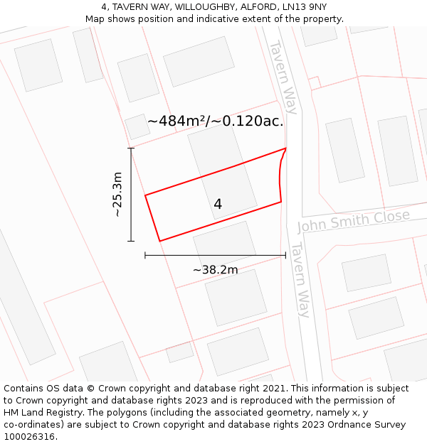 4, TAVERN WAY, WILLOUGHBY, ALFORD, LN13 9NY: Plot and title map