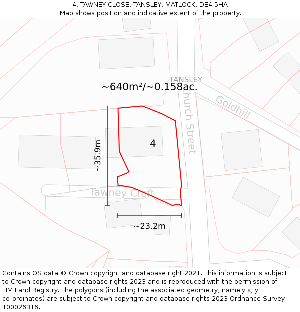 4, TAWNEY CLOSE, TANSLEY, MATLOCK, DE4 5HA: Plot and title map