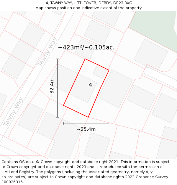 4, TAWNY WAY, LITTLEOVER, DERBY, DE23 3XG: Plot and title map