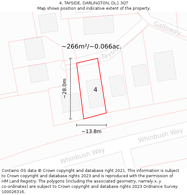 4, TAYSIDE, DARLINGTON, DL1 3QT: Plot and title map