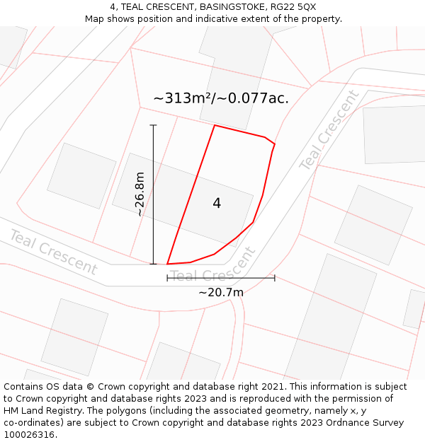 4, TEAL CRESCENT, BASINGSTOKE, RG22 5QX: Plot and title map