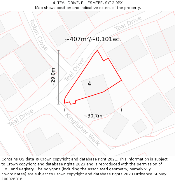 4, TEAL DRIVE, ELLESMERE, SY12 9PX: Plot and title map