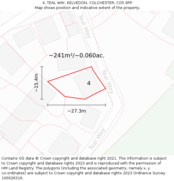4, TEAL WAY, KELVEDON, COLCHESTER, CO5 9PP: Plot and title map