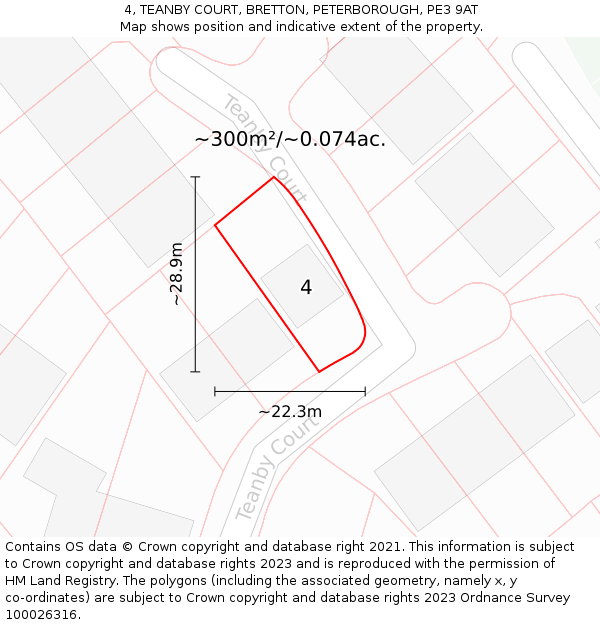 4, TEANBY COURT, BRETTON, PETERBOROUGH, PE3 9AT: Plot and title map