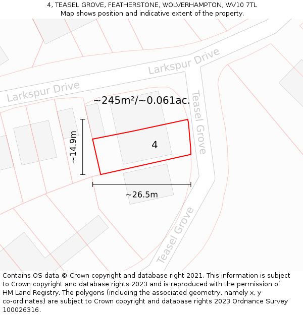 4, TEASEL GROVE, FEATHERSTONE, WOLVERHAMPTON, WV10 7TL: Plot and title map