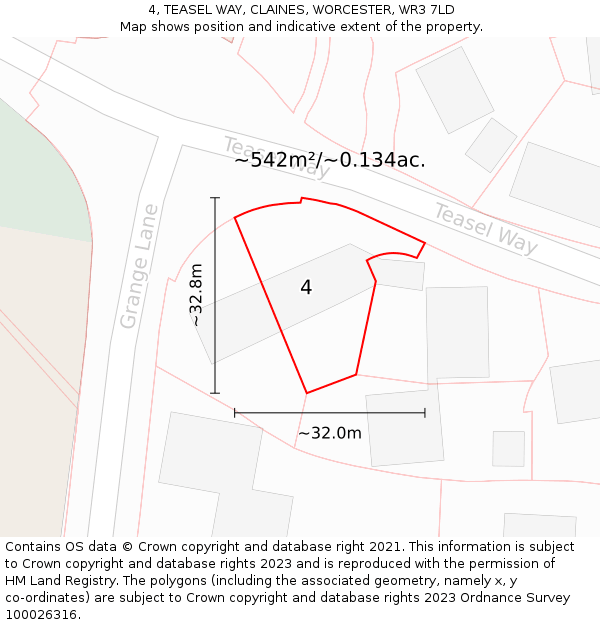 4, TEASEL WAY, CLAINES, WORCESTER, WR3 7LD: Plot and title map