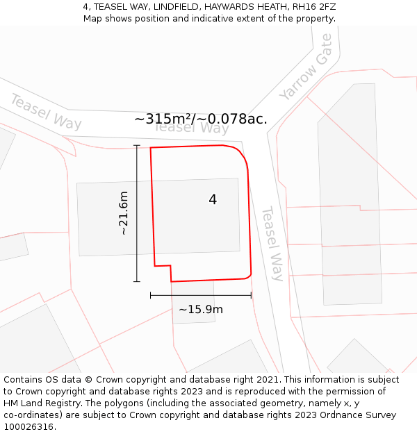 4, TEASEL WAY, LINDFIELD, HAYWARDS HEATH, RH16 2FZ: Plot and title map