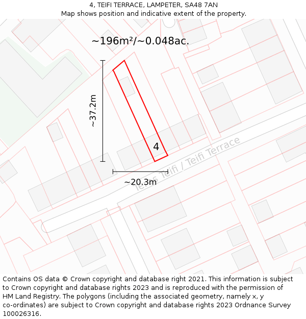 4, TEIFI TERRACE, LAMPETER, SA48 7AN: Plot and title map