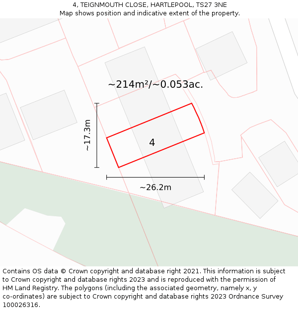 4, TEIGNMOUTH CLOSE, HARTLEPOOL, TS27 3NE: Plot and title map