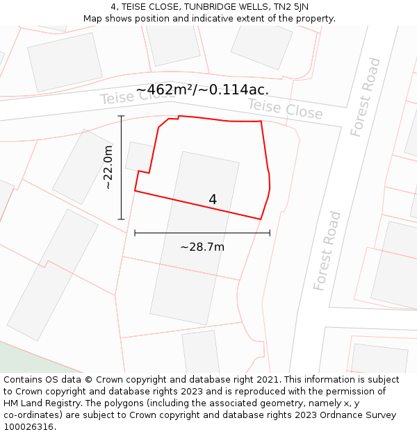 4, TEISE CLOSE, TUNBRIDGE WELLS, TN2 5JN: Plot and title map