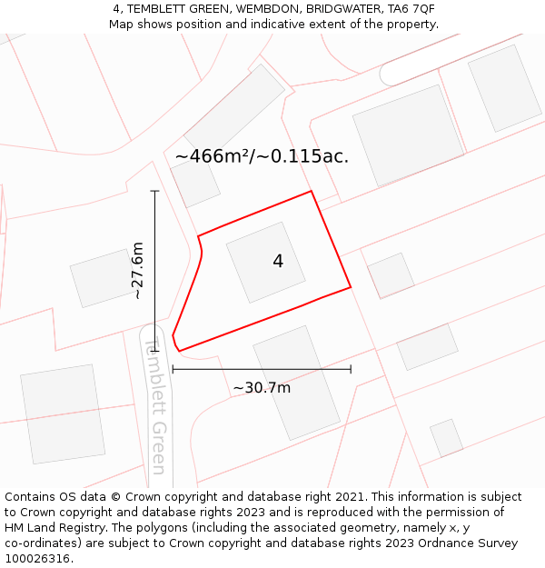 4, TEMBLETT GREEN, WEMBDON, BRIDGWATER, TA6 7QF: Plot and title map