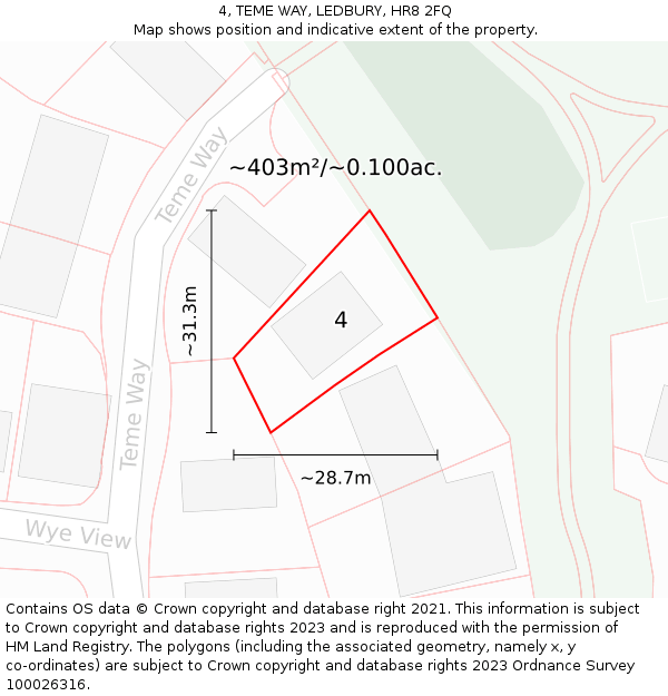 4, TEME WAY, LEDBURY, HR8 2FQ: Plot and title map