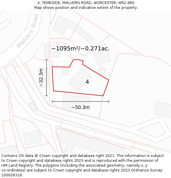 4, TEMESIDE, MALVERN ROAD, WORCESTER, WR2 4BS: Plot and title map
