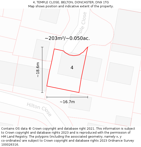 4, TEMPLE CLOSE, BELTON, DONCASTER, DN9 1TG: Plot and title map