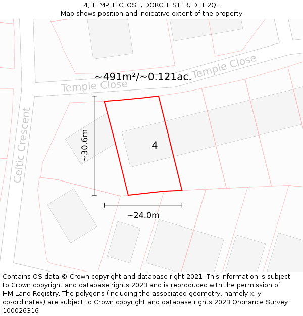 4, TEMPLE CLOSE, DORCHESTER, DT1 2QL: Plot and title map