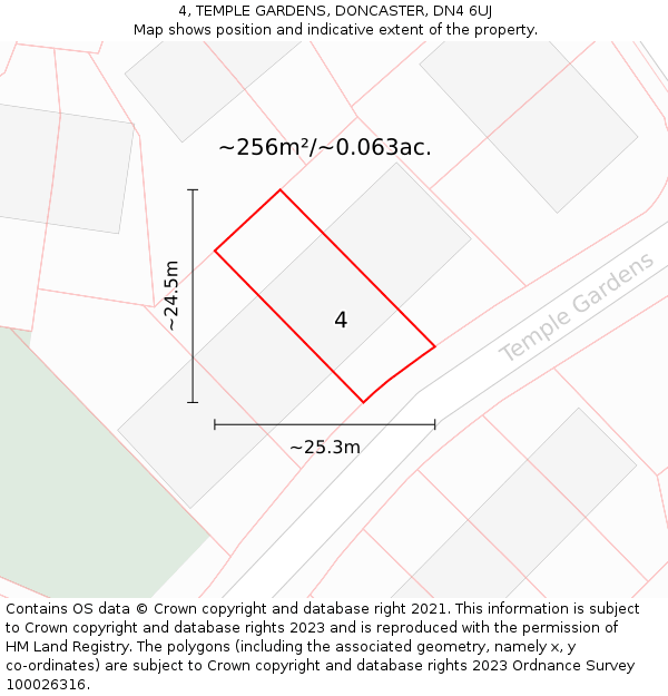 4, TEMPLE GARDENS, DONCASTER, DN4 6UJ: Plot and title map
