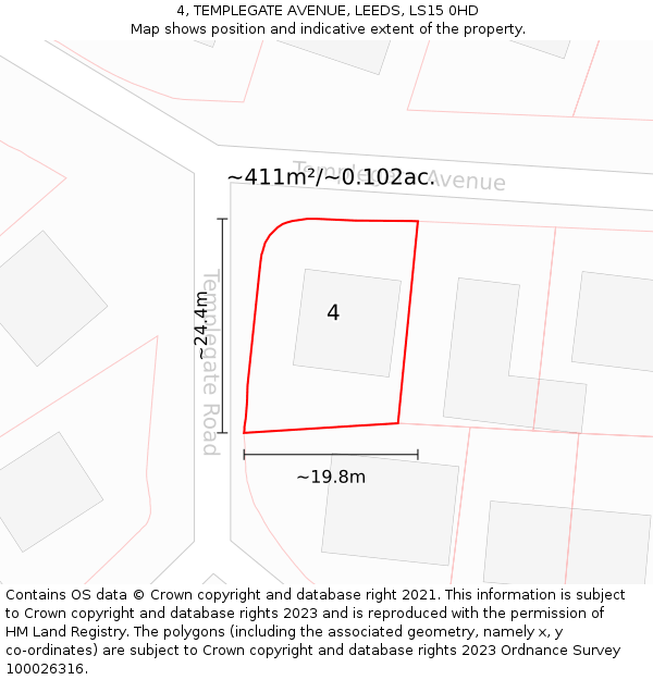 4, TEMPLEGATE AVENUE, LEEDS, LS15 0HD: Plot and title map