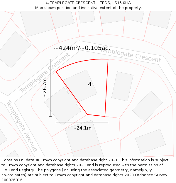4, TEMPLEGATE CRESCENT, LEEDS, LS15 0HA: Plot and title map
