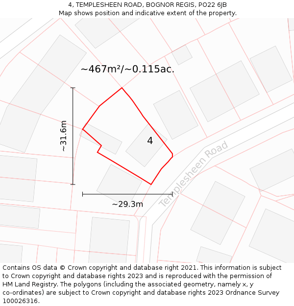 4, TEMPLESHEEN ROAD, BOGNOR REGIS, PO22 6JB: Plot and title map