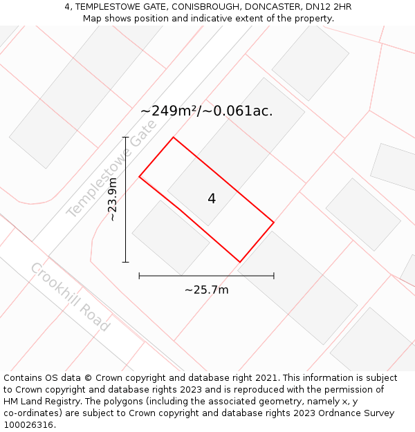 4, TEMPLESTOWE GATE, CONISBROUGH, DONCASTER, DN12 2HR: Plot and title map