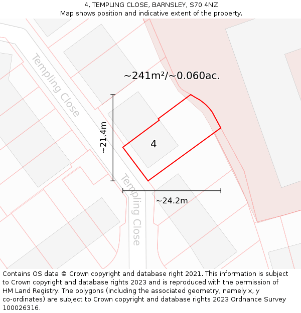 4, TEMPLING CLOSE, BARNSLEY, S70 4NZ: Plot and title map