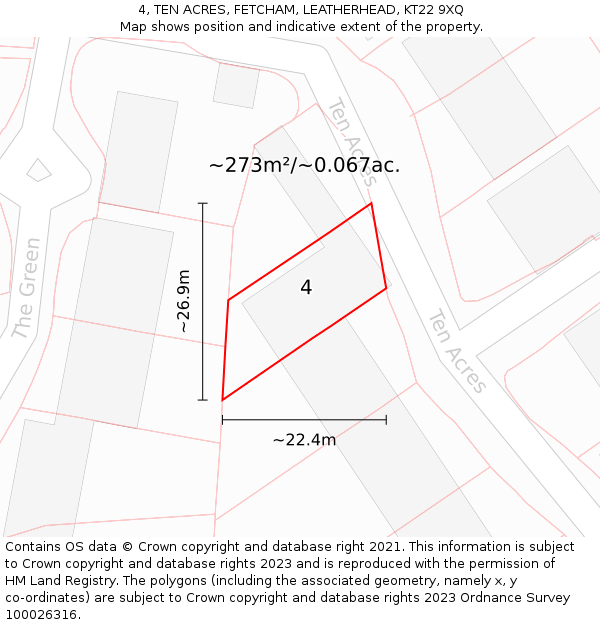 4, TEN ACRES, FETCHAM, LEATHERHEAD, KT22 9XQ: Plot and title map