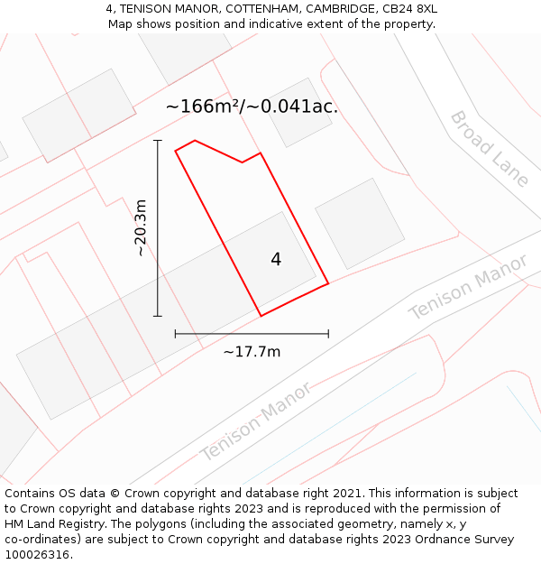 4, TENISON MANOR, COTTENHAM, CAMBRIDGE, CB24 8XL: Plot and title map