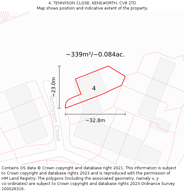 4, TENNYSON CLOSE, KENILWORTH, CV8 2TD: Plot and title map