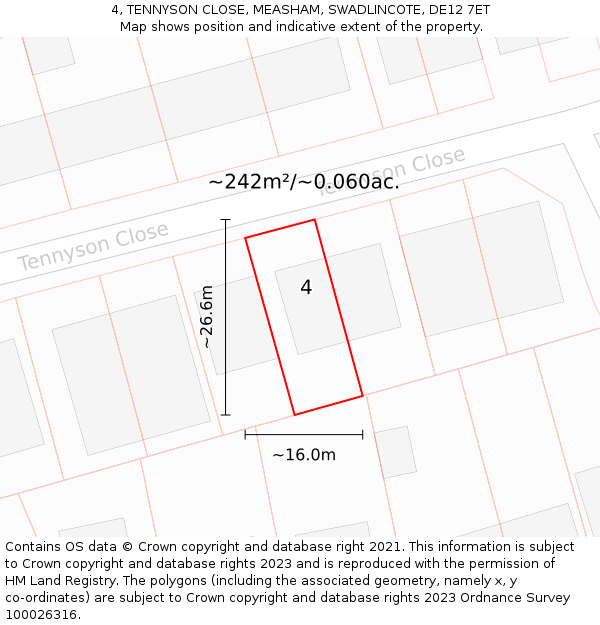 4, TENNYSON CLOSE, MEASHAM, SWADLINCOTE, DE12 7ET: Plot and title map