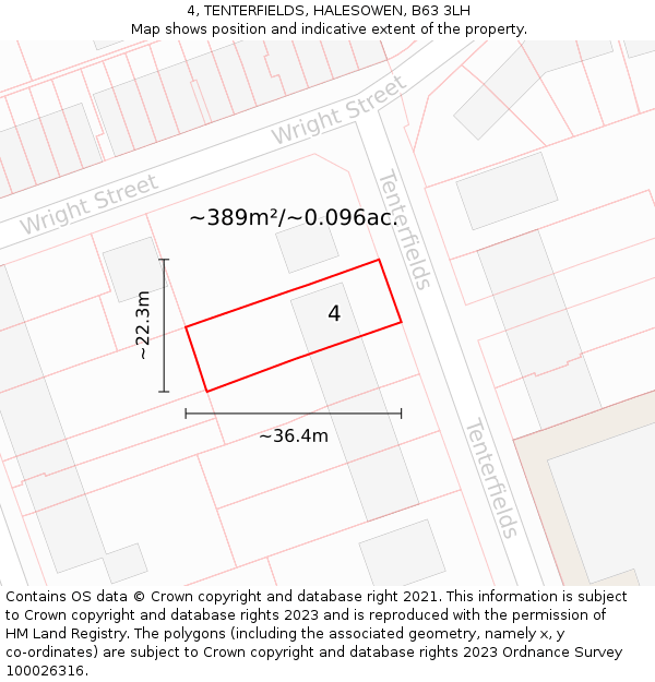 4, TENTERFIELDS, HALESOWEN, B63 3LH: Plot and title map