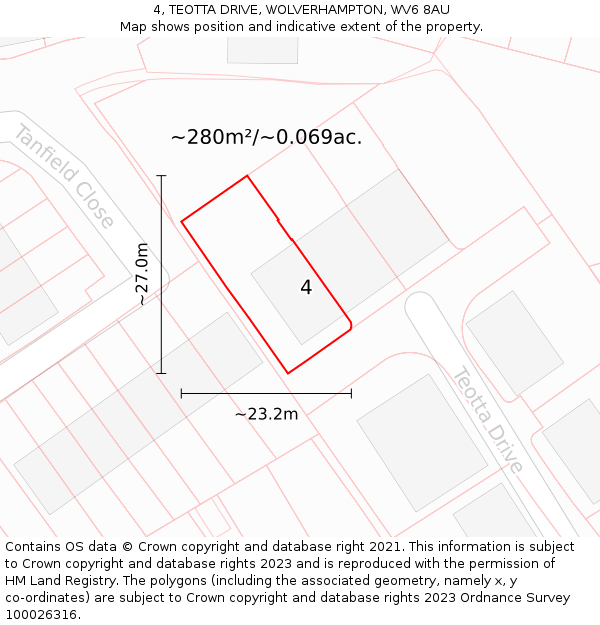 4, TEOTTA DRIVE, WOLVERHAMPTON, WV6 8AU: Plot and title map