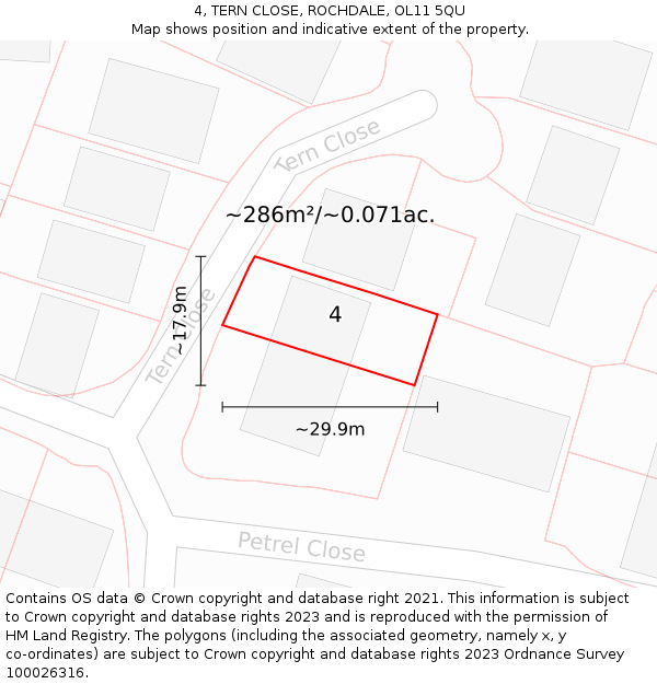 4, TERN CLOSE, ROCHDALE, OL11 5QU: Plot and title map