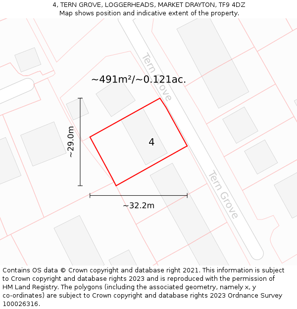 4, TERN GROVE, LOGGERHEADS, MARKET DRAYTON, TF9 4DZ: Plot and title map