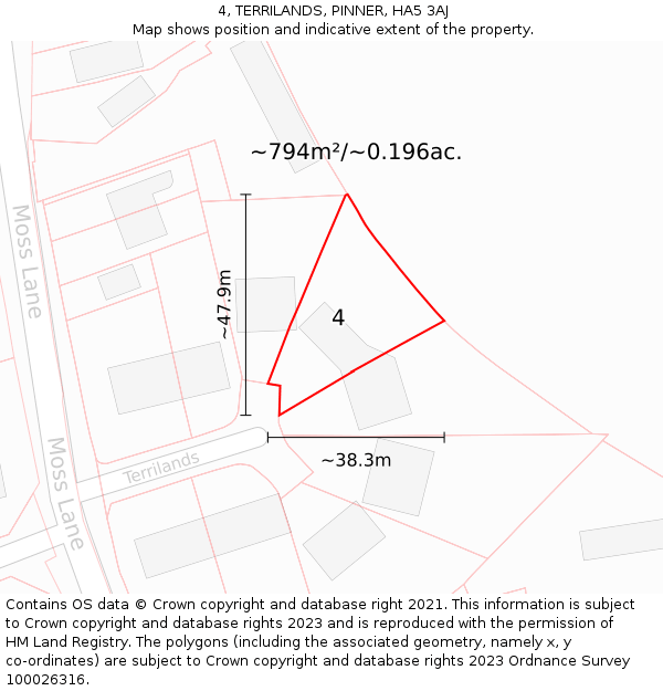 4, TERRILANDS, PINNER, HA5 3AJ: Plot and title map