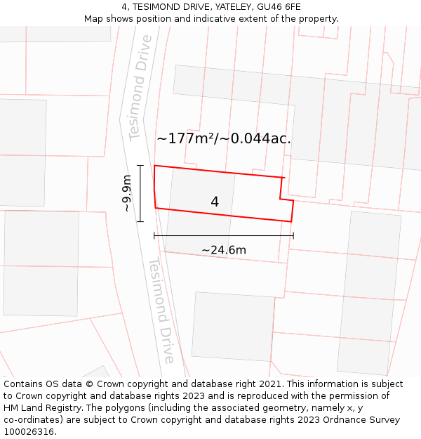 4, TESIMOND DRIVE, YATELEY, GU46 6FE: Plot and title map