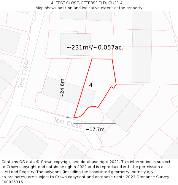 4, TEST CLOSE, PETERSFIELD, GU31 4LH: Plot and title map