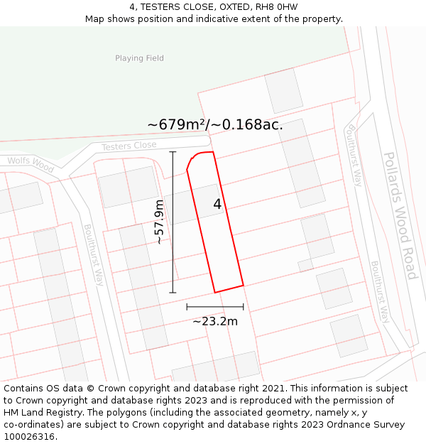 4, TESTERS CLOSE, OXTED, RH8 0HW: Plot and title map