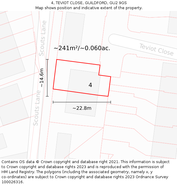 4, TEVIOT CLOSE, GUILDFORD, GU2 9GS: Plot and title map