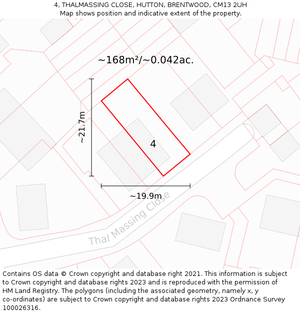 4, THALMASSING CLOSE, HUTTON, BRENTWOOD, CM13 2UH: Plot and title map