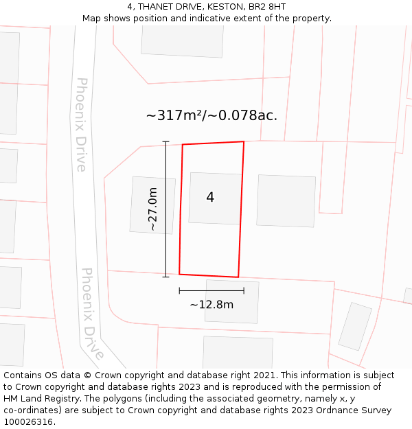 4, THANET DRIVE, KESTON, BR2 8HT: Plot and title map