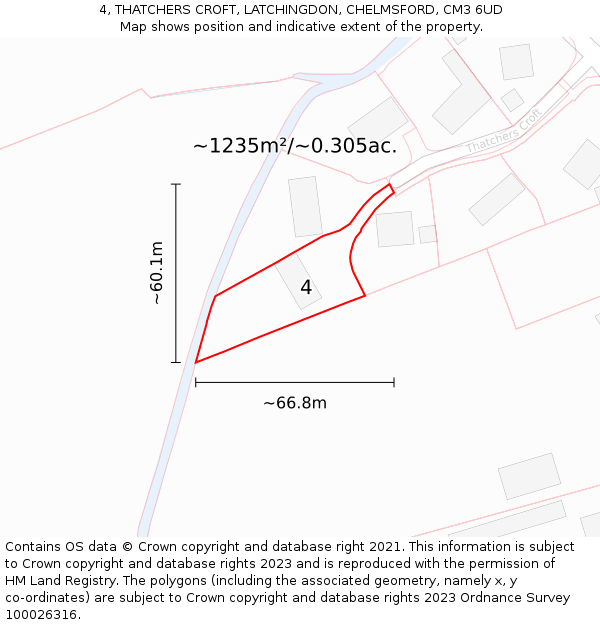 4, THATCHERS CROFT, LATCHINGDON, CHELMSFORD, CM3 6UD: Plot and title map