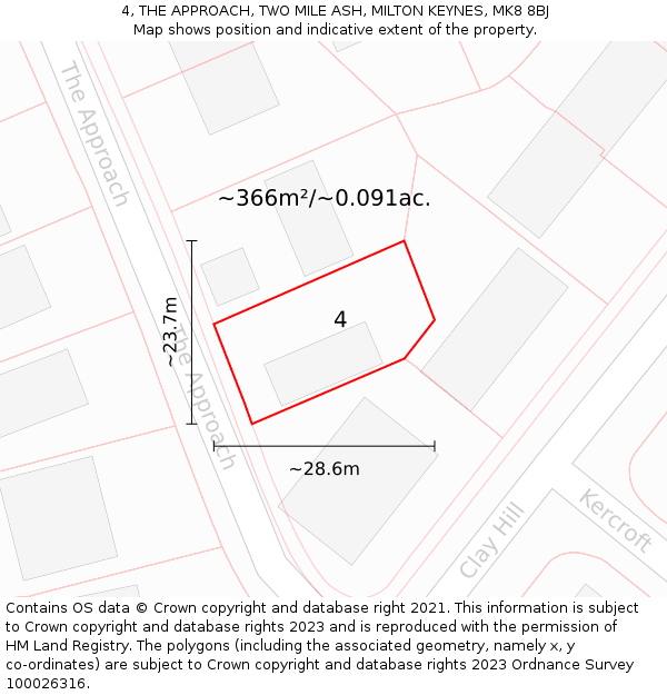 4, THE APPROACH, TWO MILE ASH, MILTON KEYNES, MK8 8BJ: Plot and title map