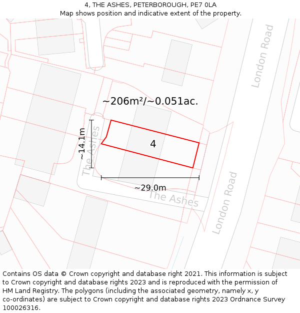 4, THE ASHES, PETERBOROUGH, PE7 0LA: Plot and title map