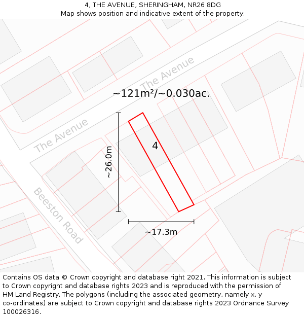 4, THE AVENUE, SHERINGHAM, NR26 8DG: Plot and title map