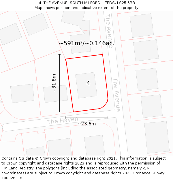 4, THE AVENUE, SOUTH MILFORD, LEEDS, LS25 5BB: Plot and title map