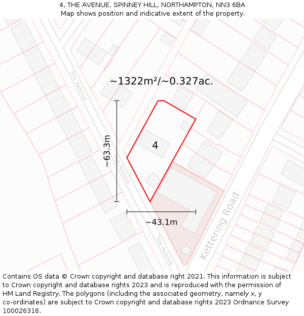 4, THE AVENUE, SPINNEY HILL, NORTHAMPTON, NN3 6BA: Plot and title map
